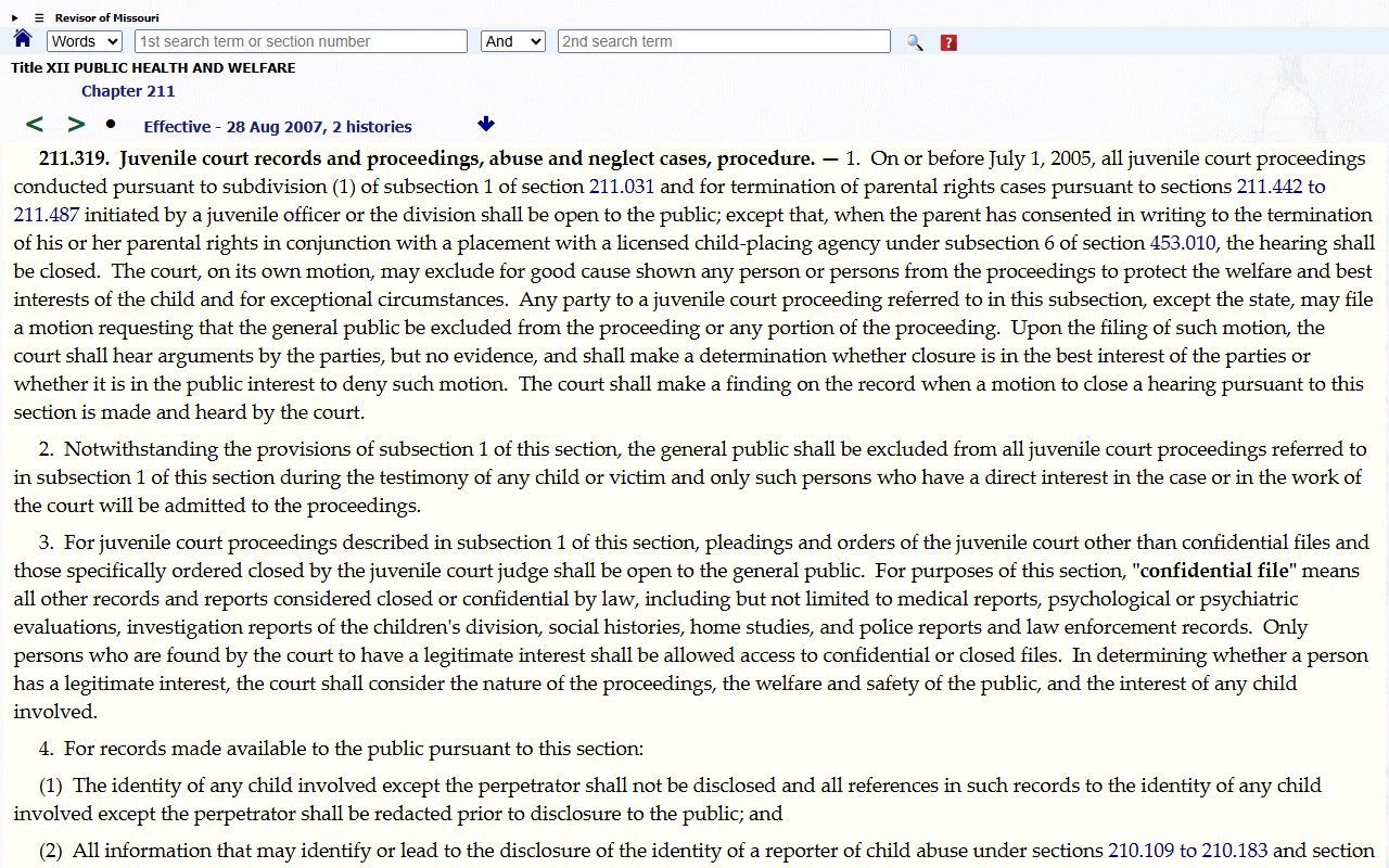 Carter County court records Missouri juvenile court access statute