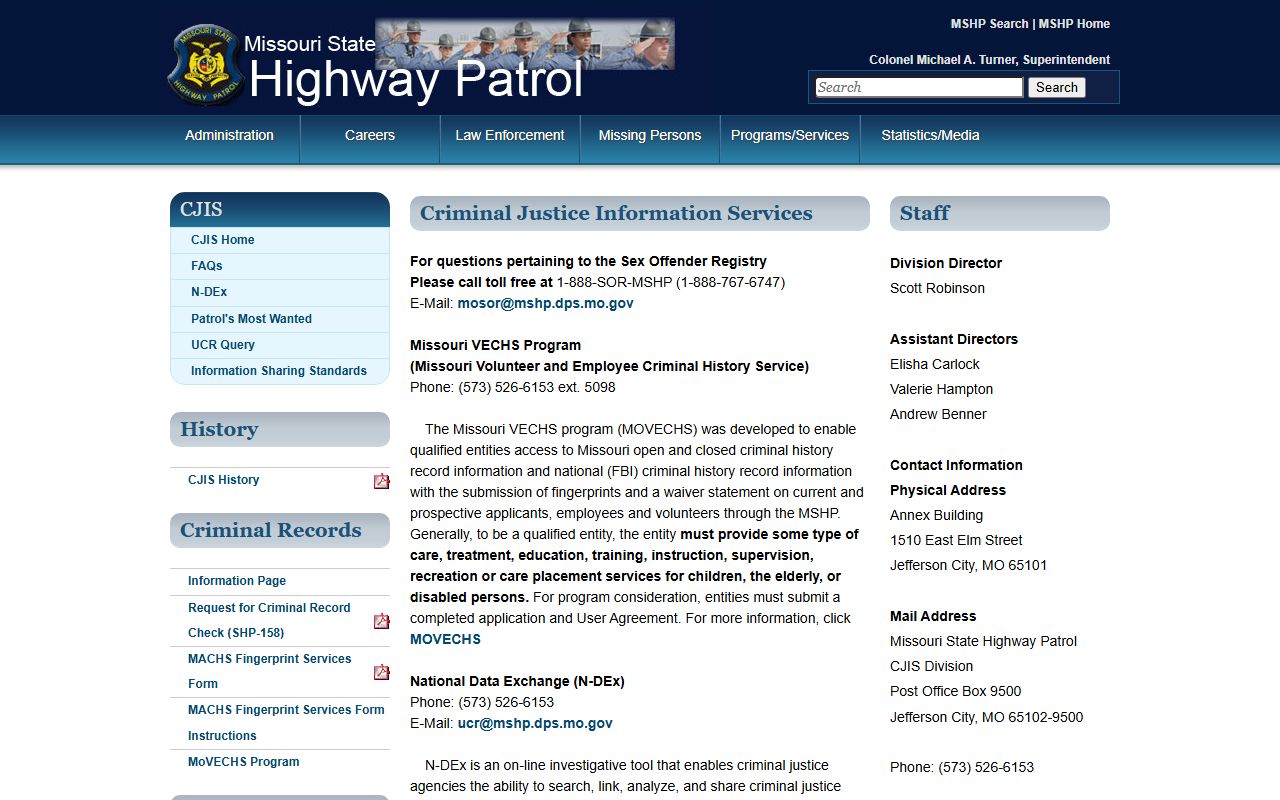 Carter County criminal court records MSHP criminal records division contact
