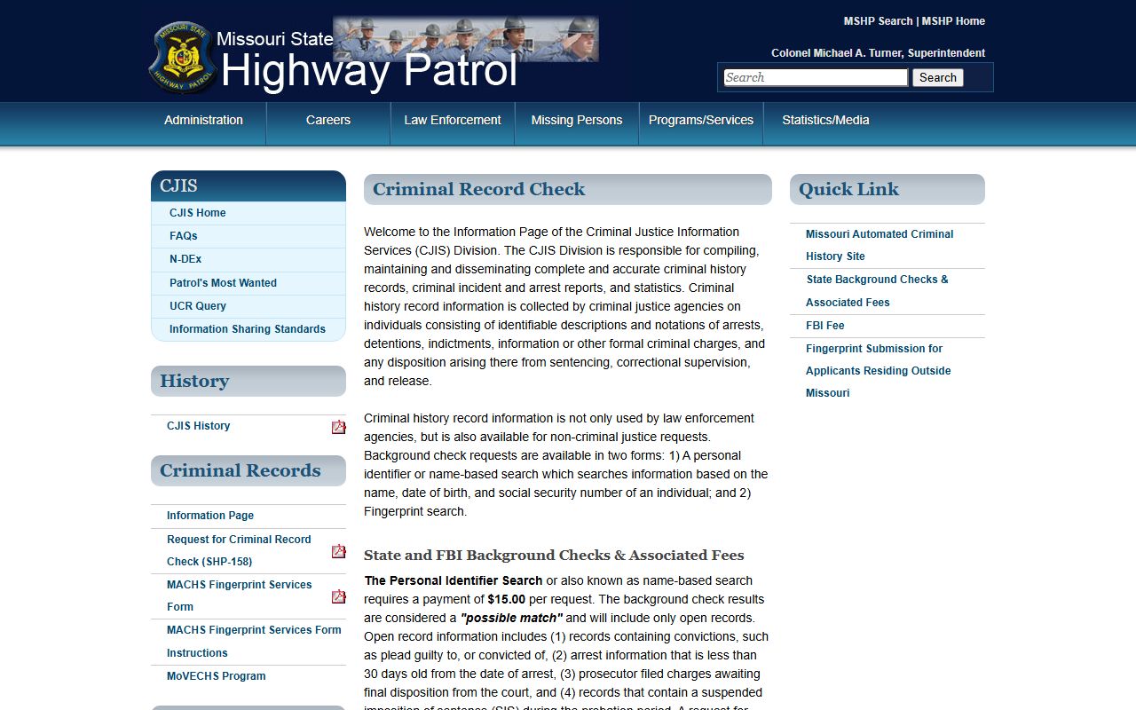 Carter County criminal court records MSHP MACHS criminal history checks