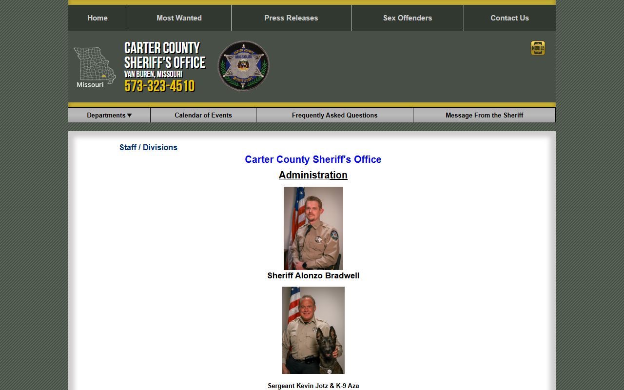 Carter County inmate records sheriff staff and jail divisions