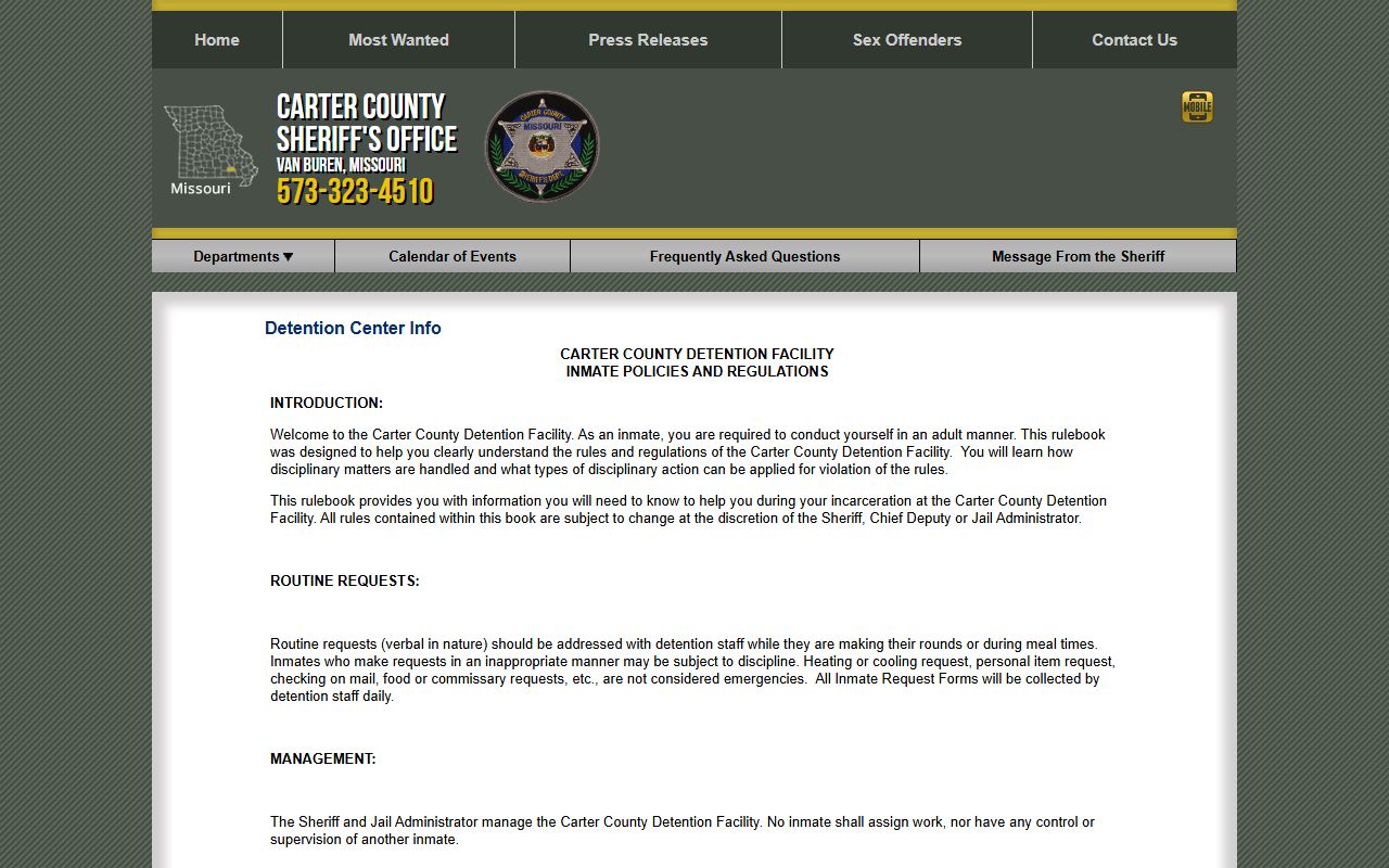 Carter County inmate records detention facility policies