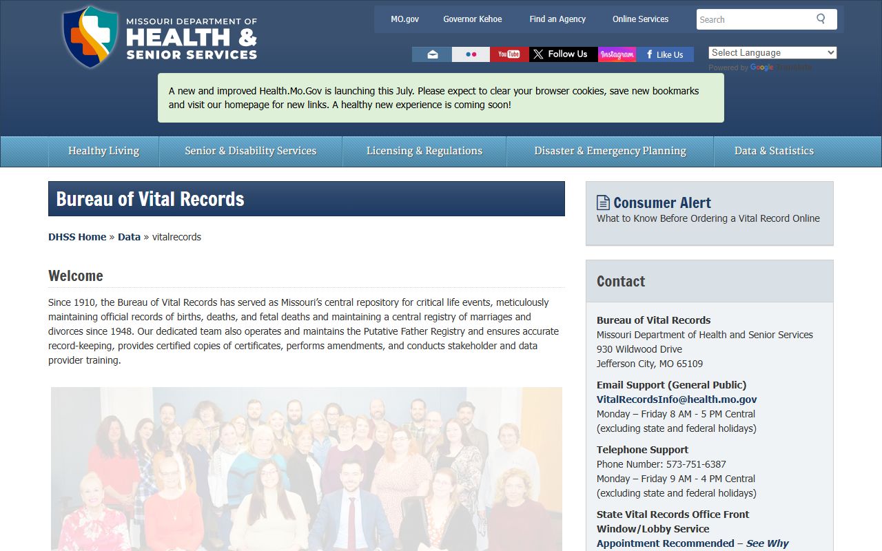 Carter County marriage and divorce records Missouri Bureau of Vital Records