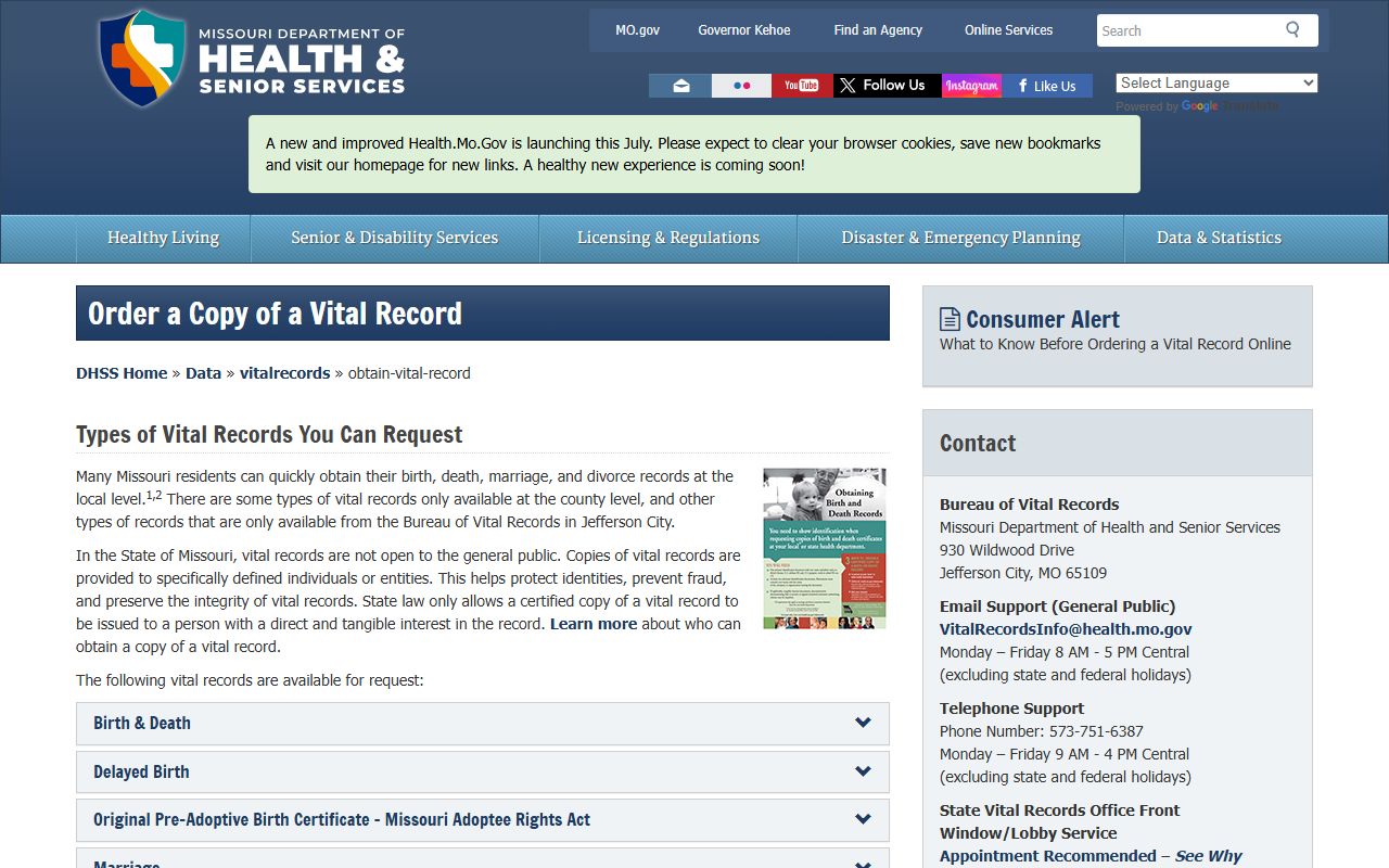 Carter County divorce records Missouri vital records copy instructions