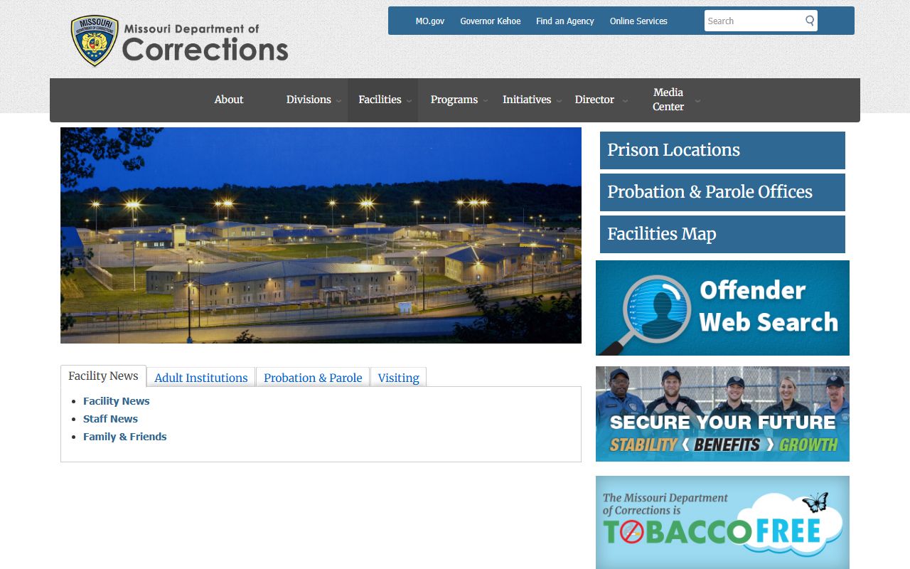 Carter County probate records Missouri Department of Corrections facilities page