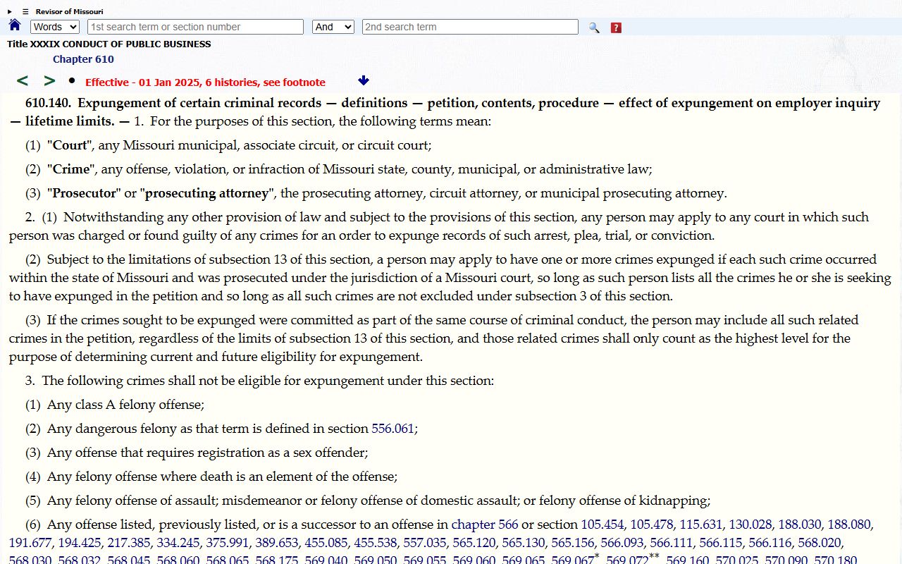 Carter County warrant records Missouri expungement statute